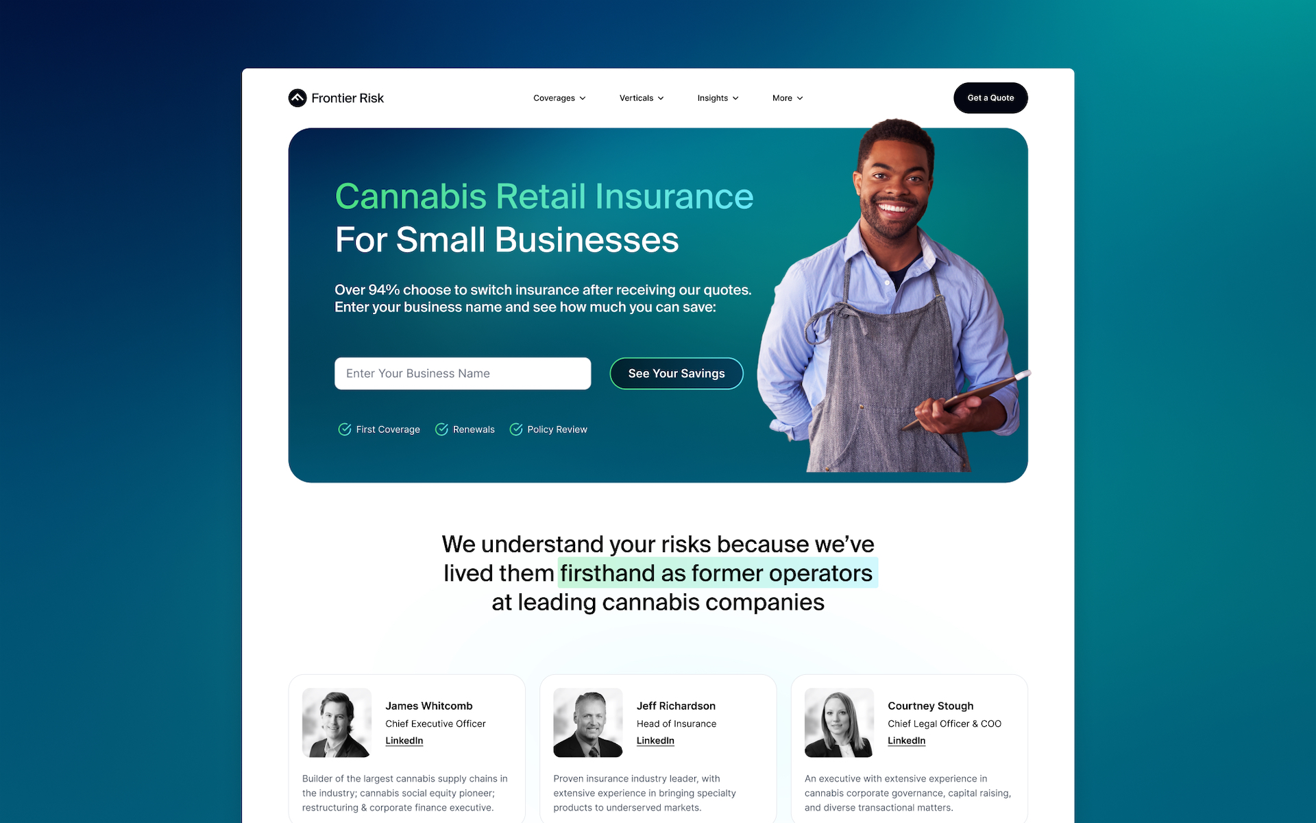 Frontier Risk landing page